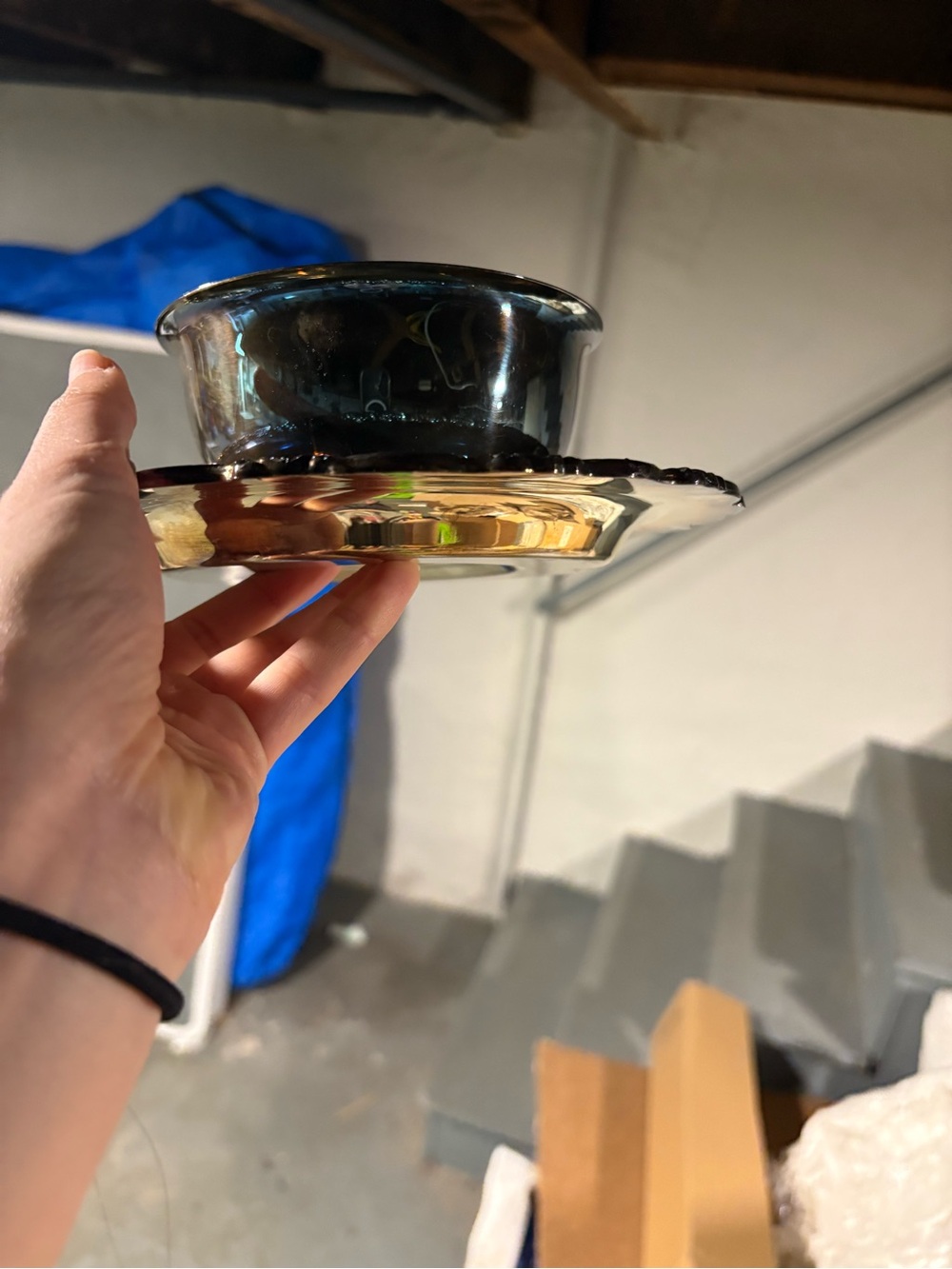 Silver tones bowl on saucer